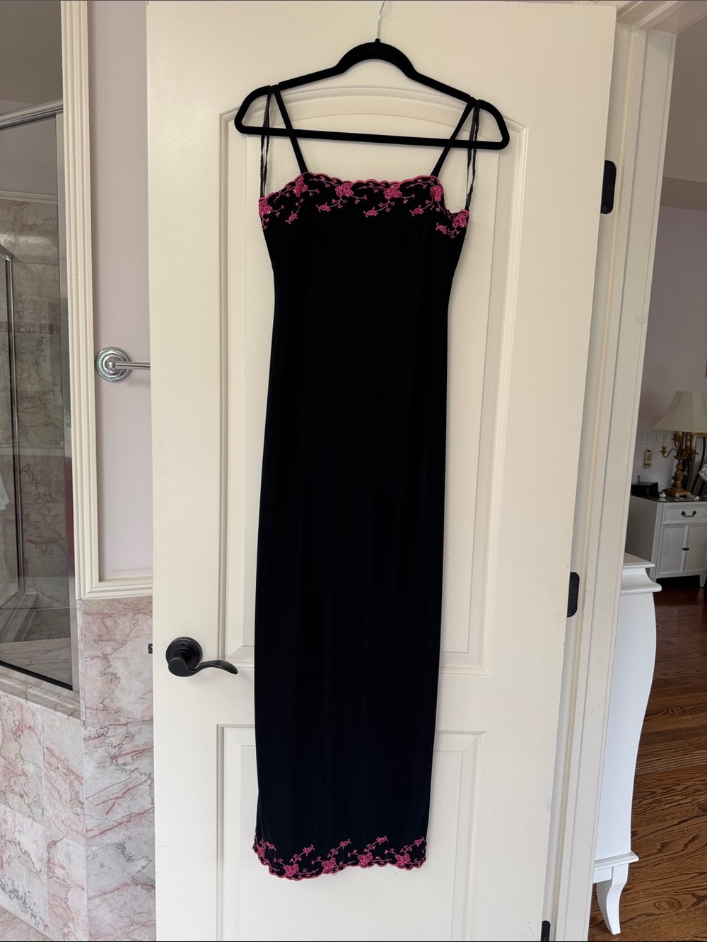 City Triangles Black Midi Slip Dress with Pink Floral Lace